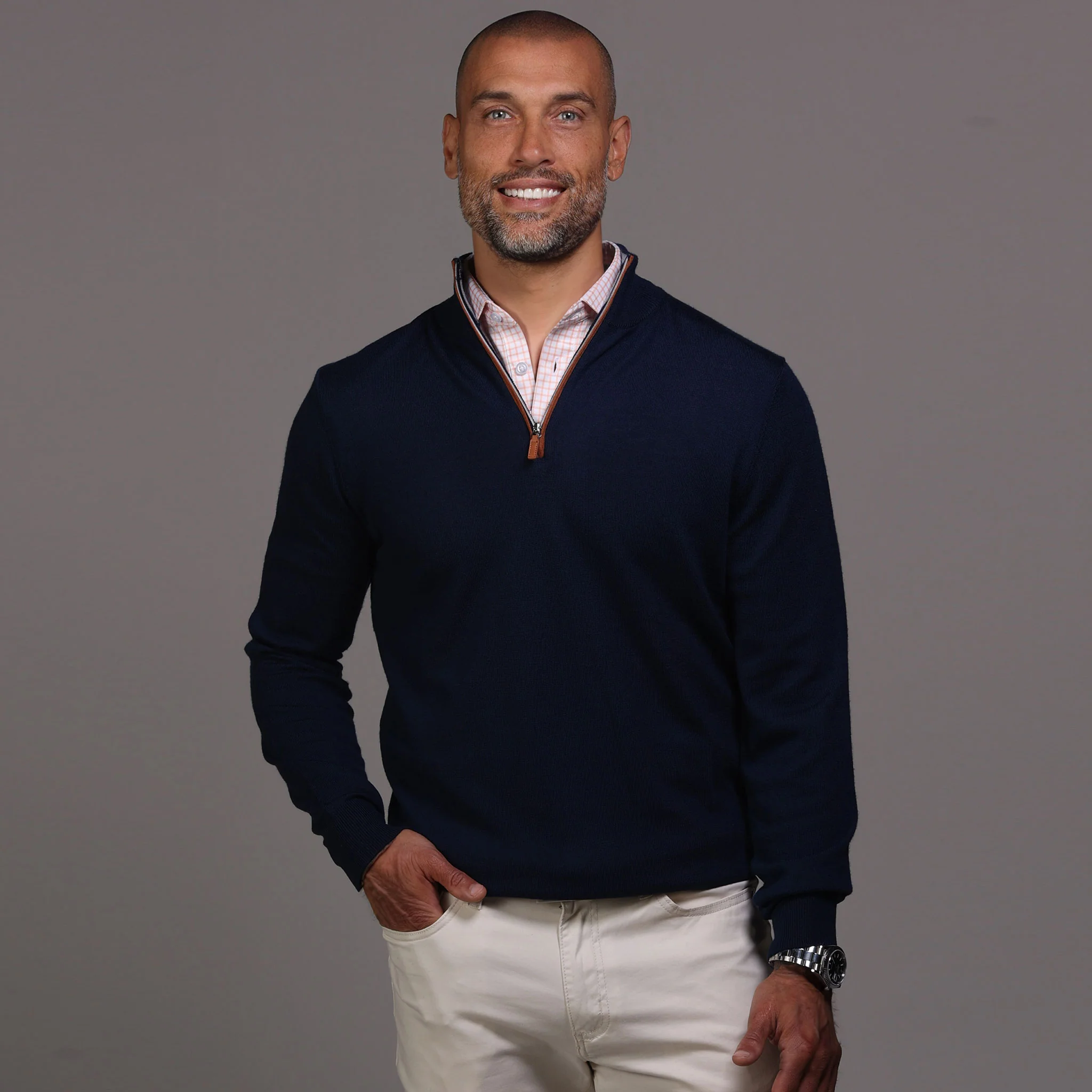 Semi-Spread Collar Polo Orange Grid - Image 4