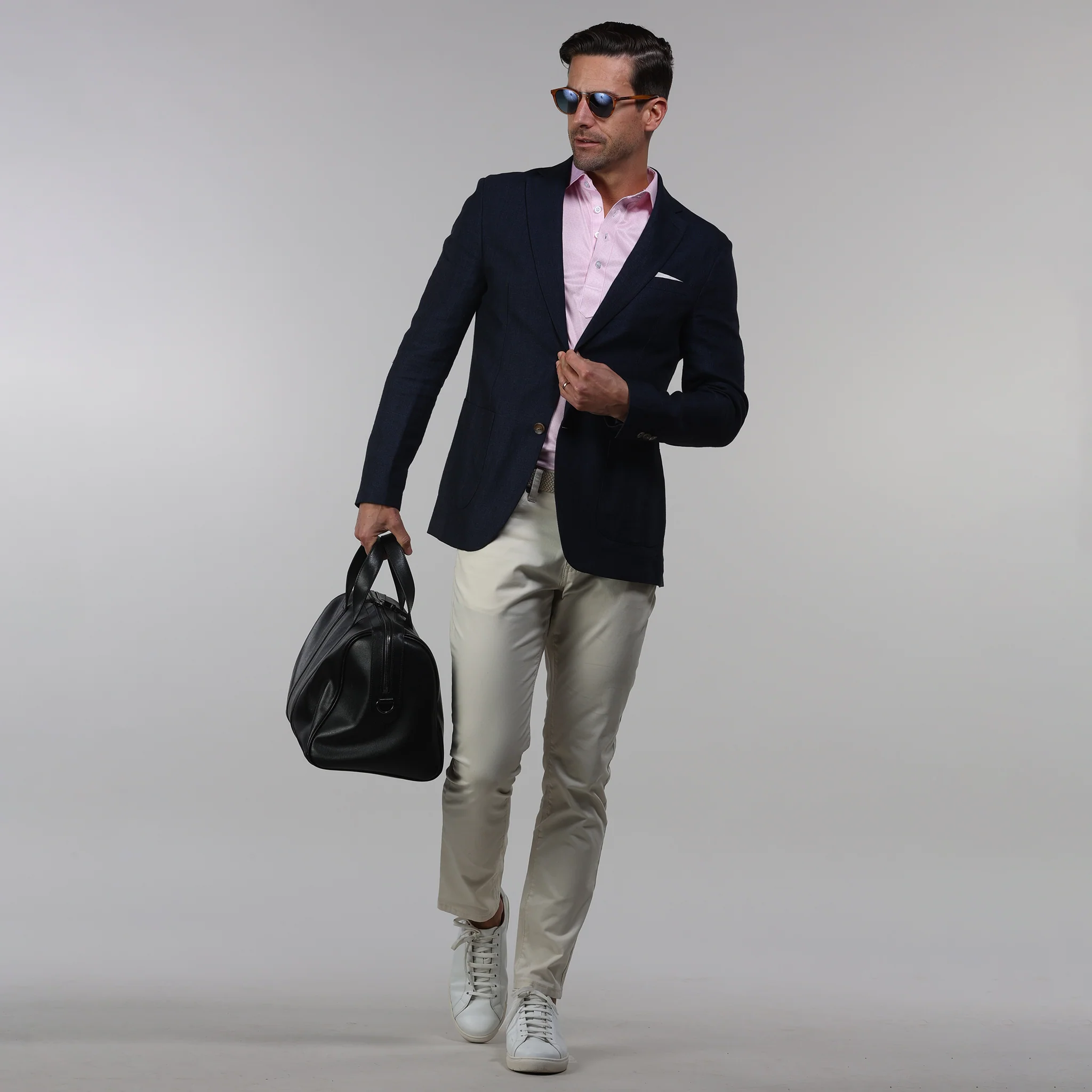 Semi-Spread Collar Polo Pink Houndstooth - Image 3