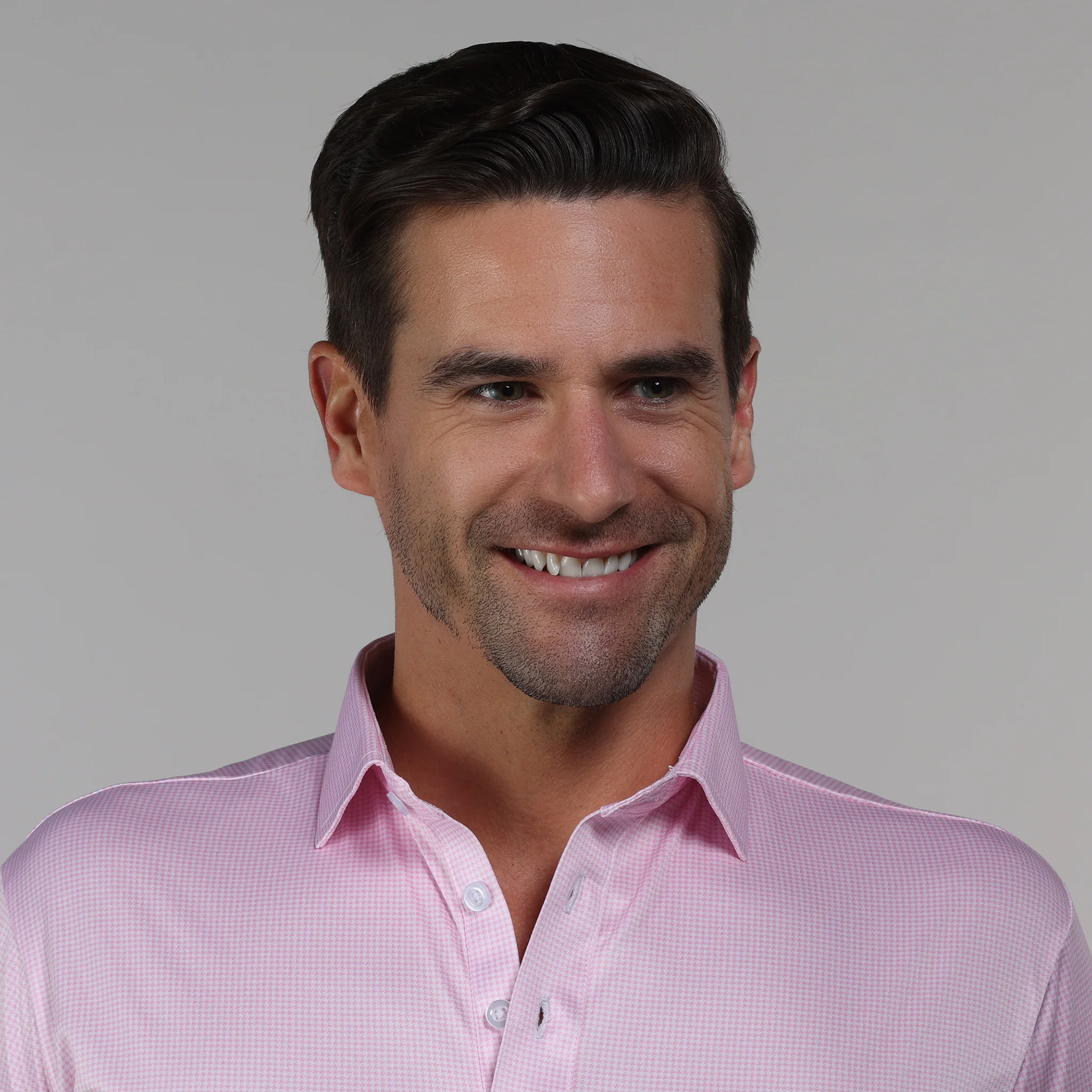 Semi-Spread Collar Polo Pink Houndstooth - Image 5