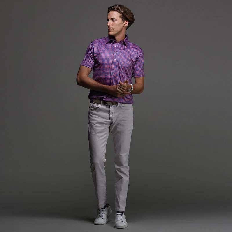 Semi-Spread Collar Polo Tribeca Red and Blue Gingham - Image 4