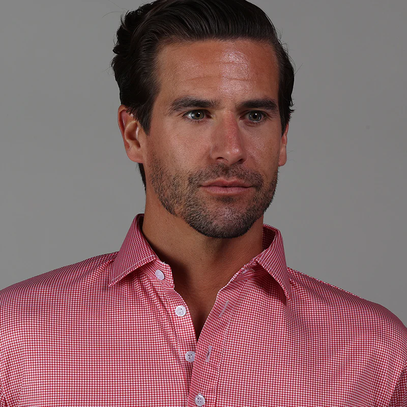 Semi-Spread Collar Polo Red Houndstooth - Image 4