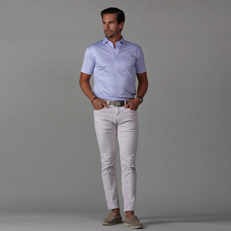 Semi-Spread Collar Polo Regent Blue Stripe - Image 5