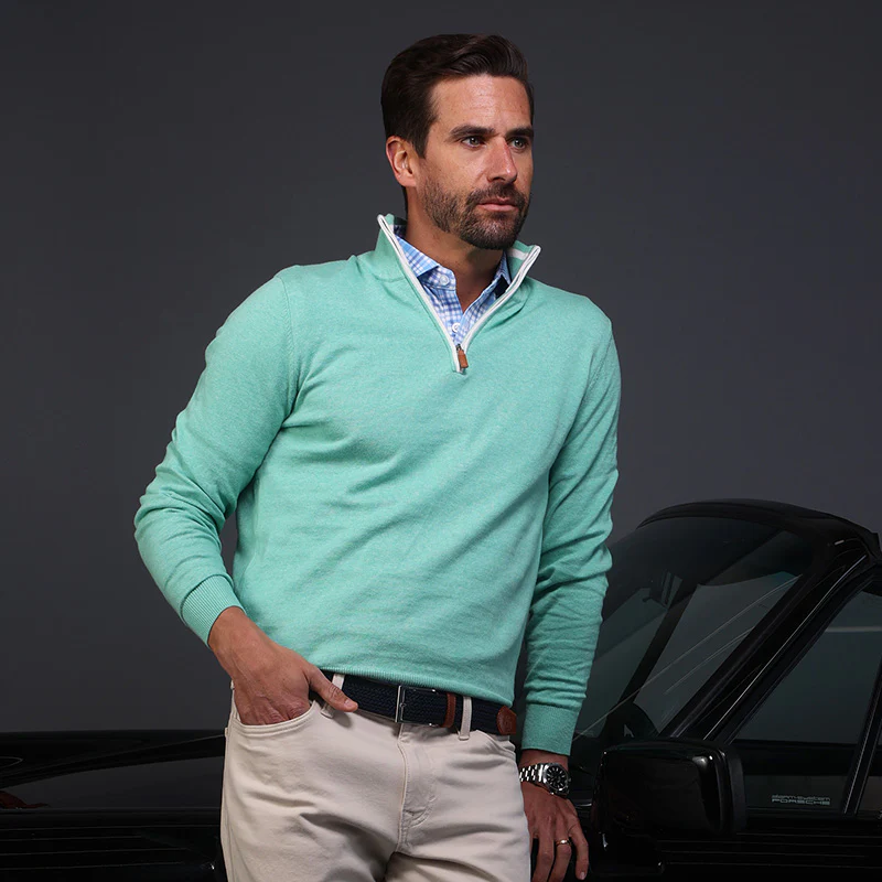 Semi-Spread Collar Polo Sea Island Blue and Purple Plaid - Image 3