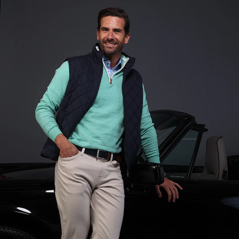 Semi-Spread Collar Polo Sea Island Blue and Purple Plaid - Image 6