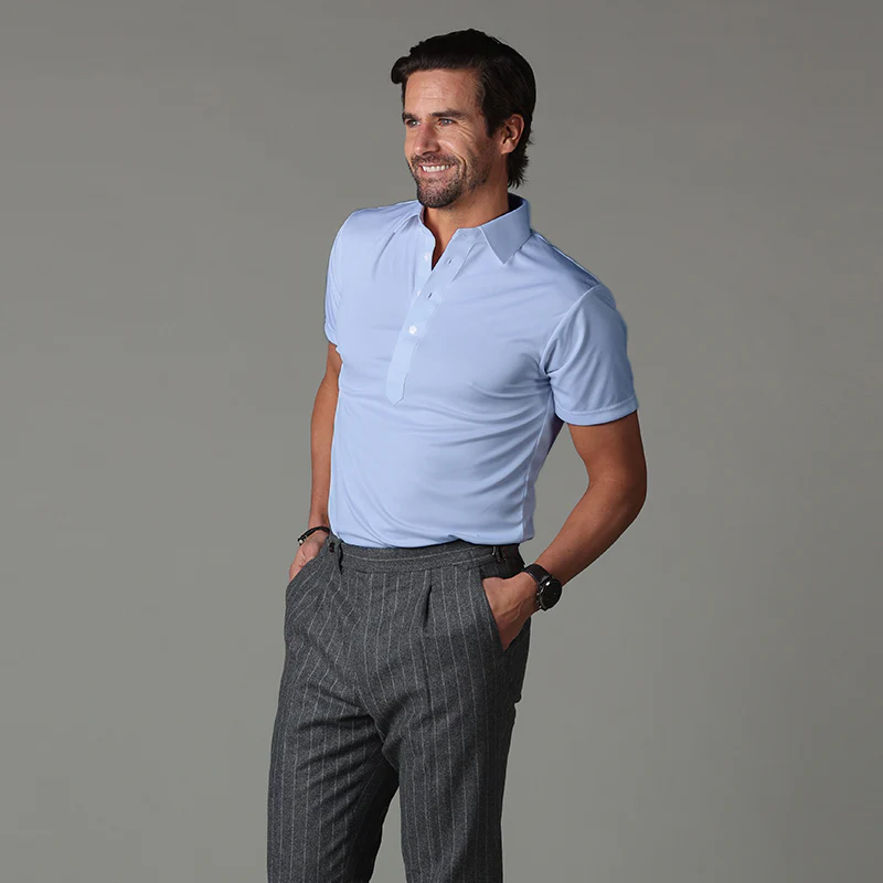 Semi-Spread Collar Polo Sky Blue - Image 3