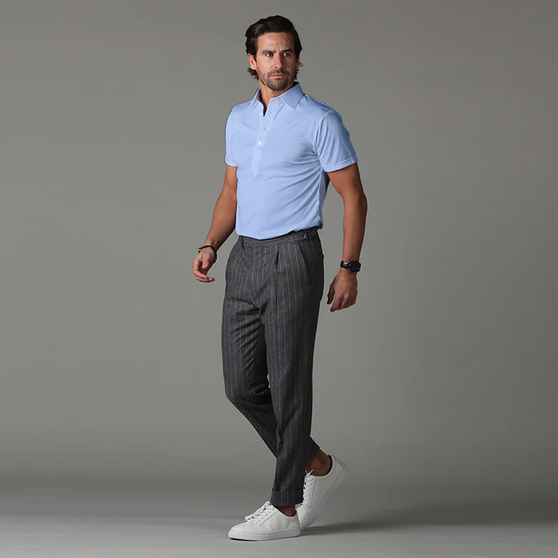 Semi-Spread Collar Polo Sky Blue - Image 4