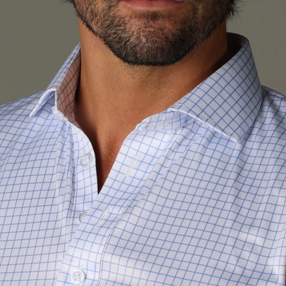Semi-Spread Collar Polo Thin Blue Check - Image 3