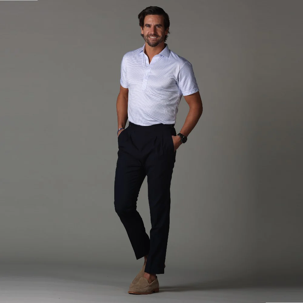 Semi-Spread Collar Polo Thin Blue Check - Image 5
