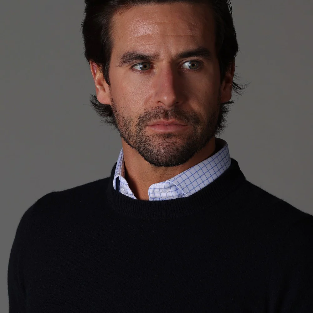 Semi-Spread Collar Polo Thin Blue Check - Image 6