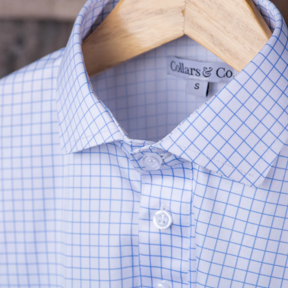 Semi-Spread Collar Polo Thin Blue Check - Image 8