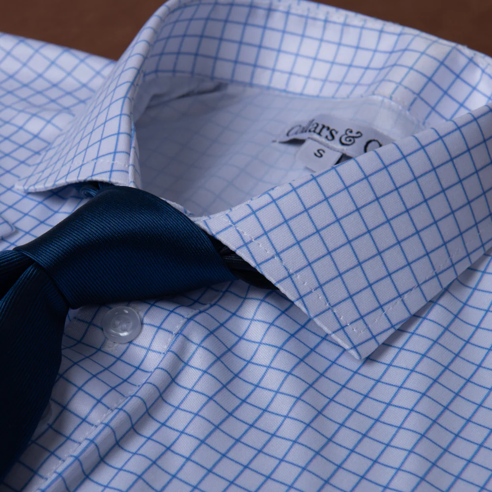 Semi-Spread Collar Polo Thin Blue Check - Image 9