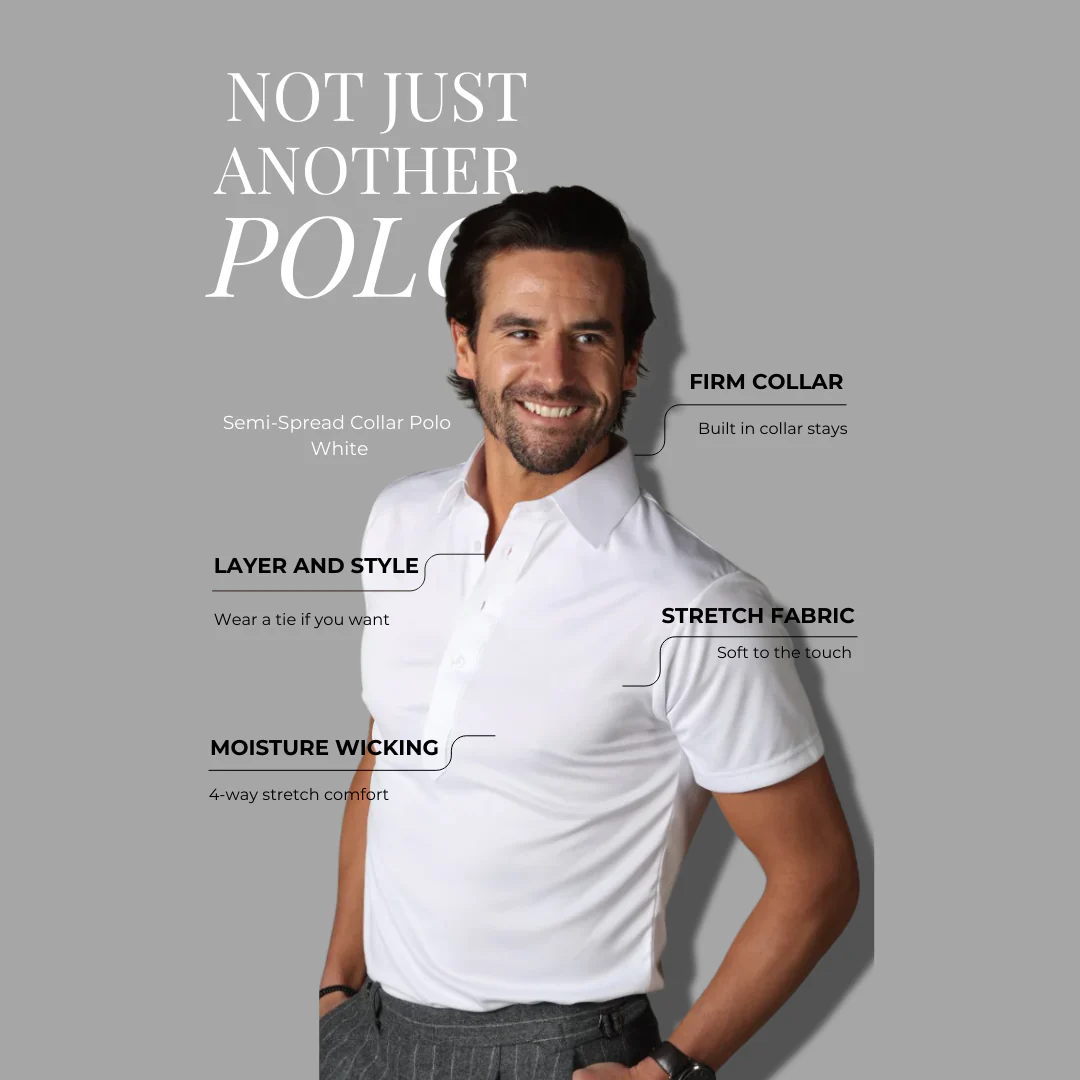 Semi-Spread Collar Polo White - Image 8
