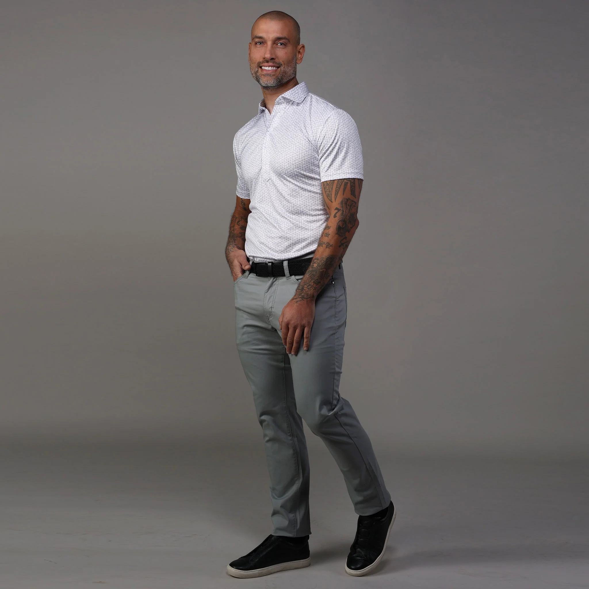 Semi-Spread Collar Polo White Geo - Image 3