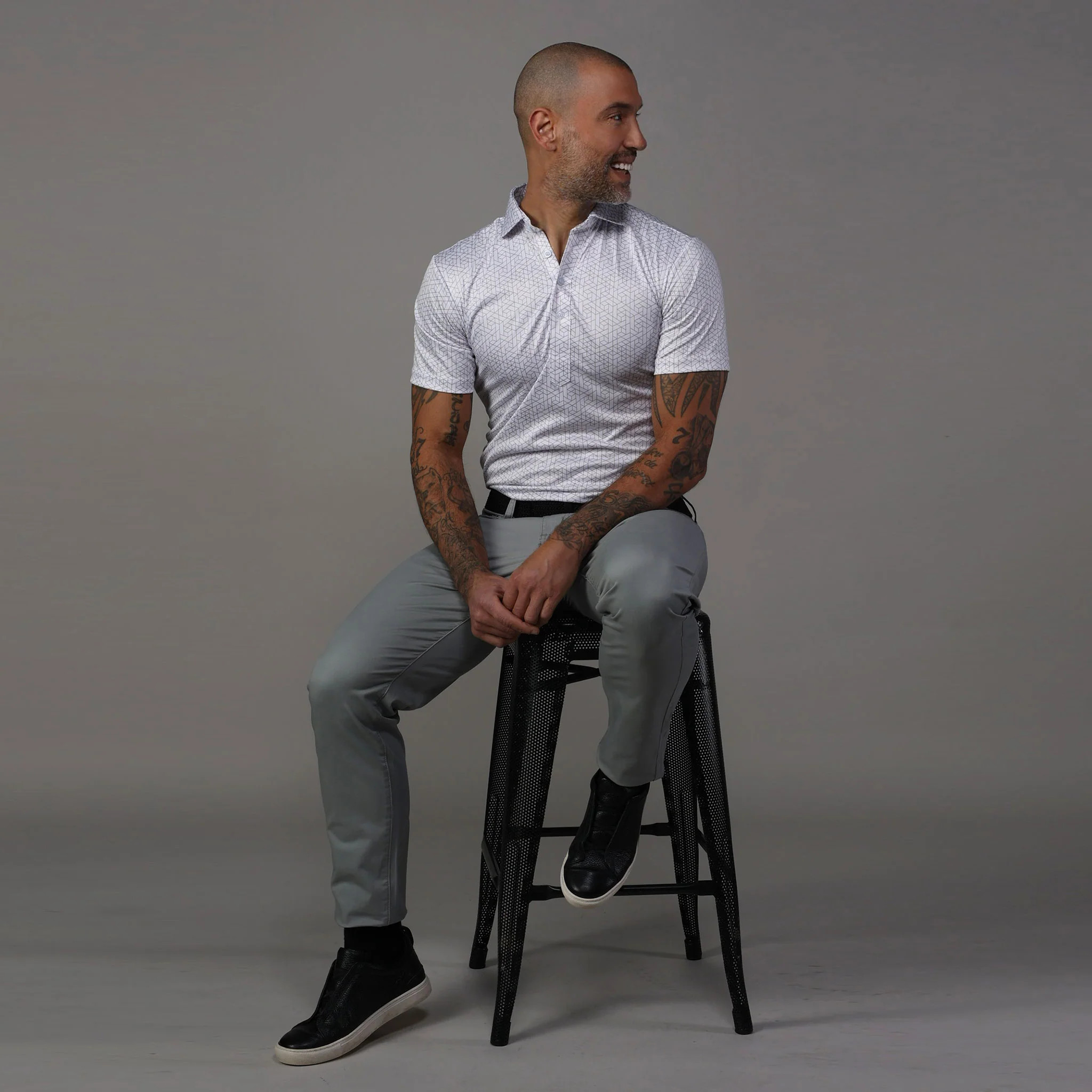 Semi-Spread Collar Polo White Geo - Image 4