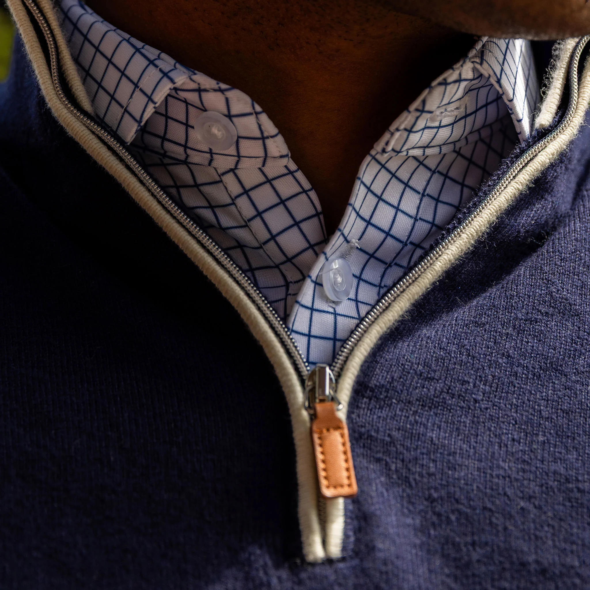 Semi-Spread Collar Polo Thin Navy Check - Image 4