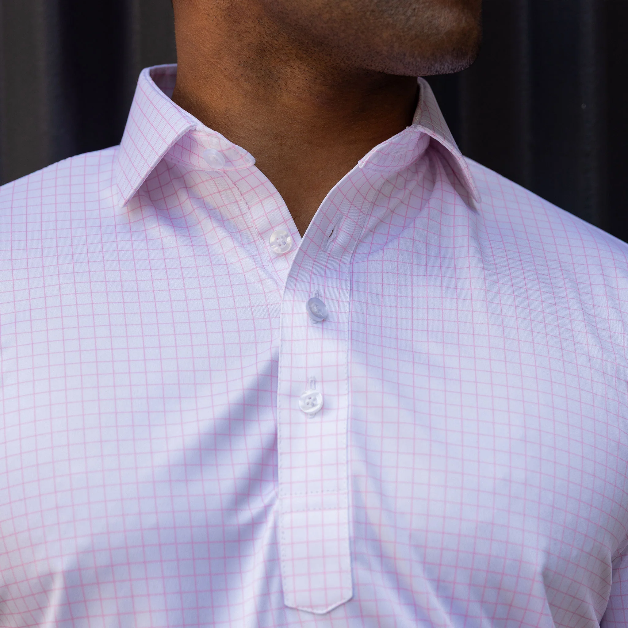 Semi-Spread Collar Polo Thin Pink Check - Image 4