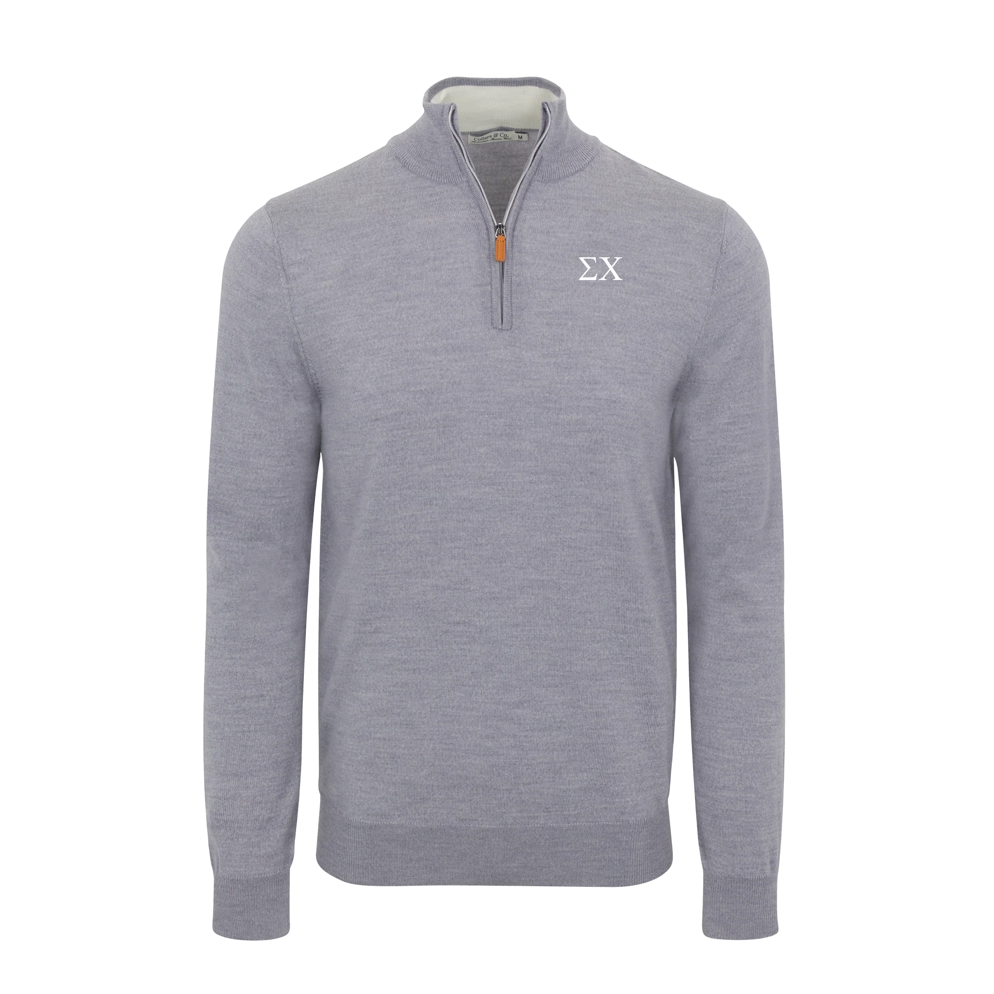 Sigma Chi Grey Melange Cashmere Touch Australian Merino Quarter Zip Sweater