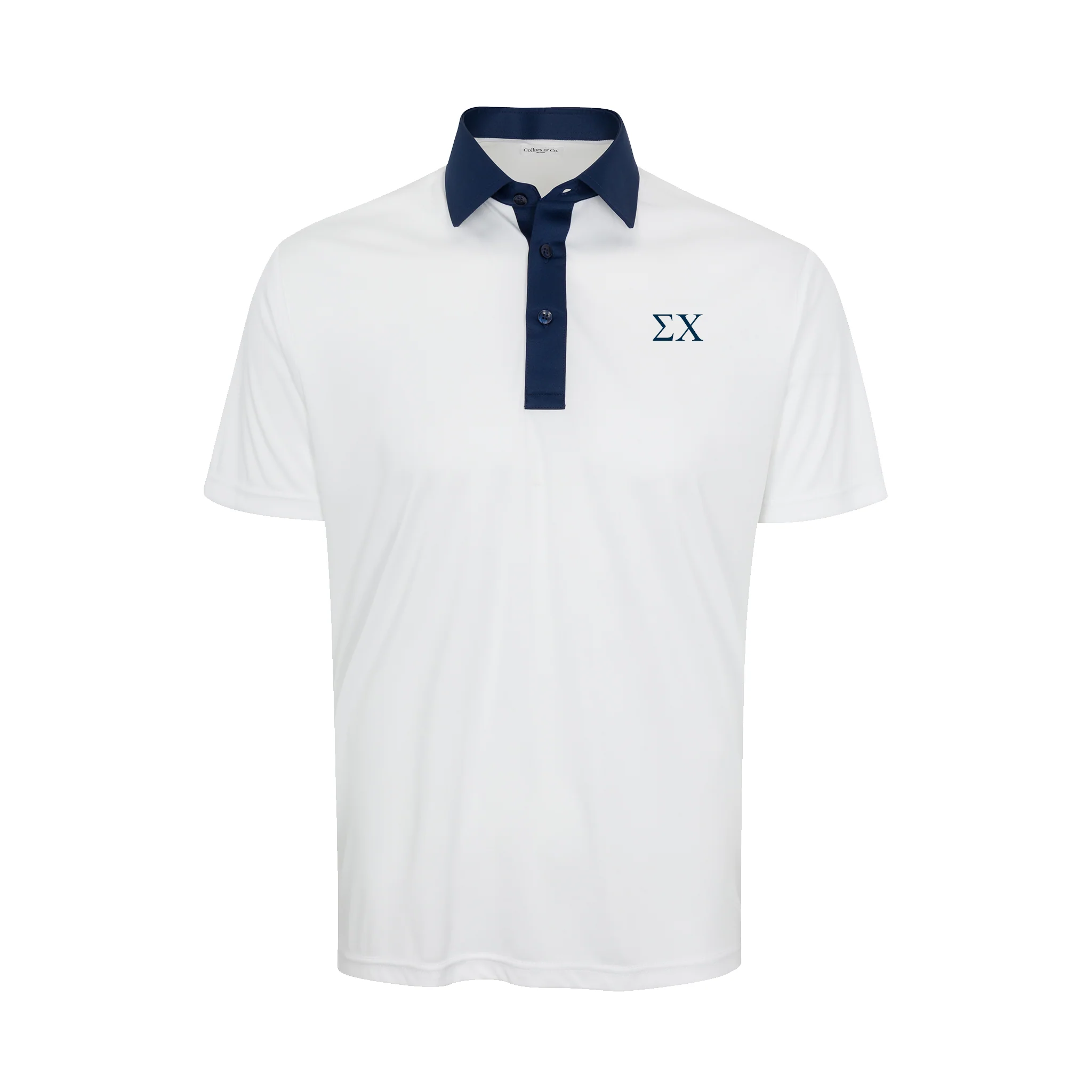 Sigma Chi Semi-Spread Collar Polo Austin White with Navy Accent