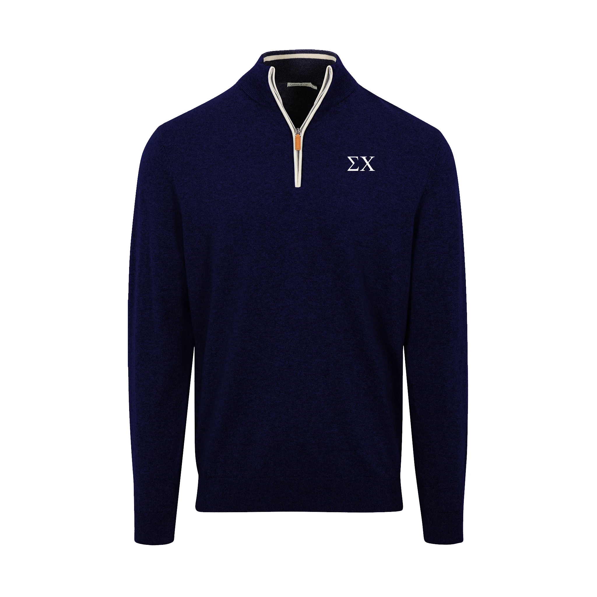 Sigma Chi Navy with White Trim Luxury Touch Cotton and Cashmere Quarter Zip Sweater