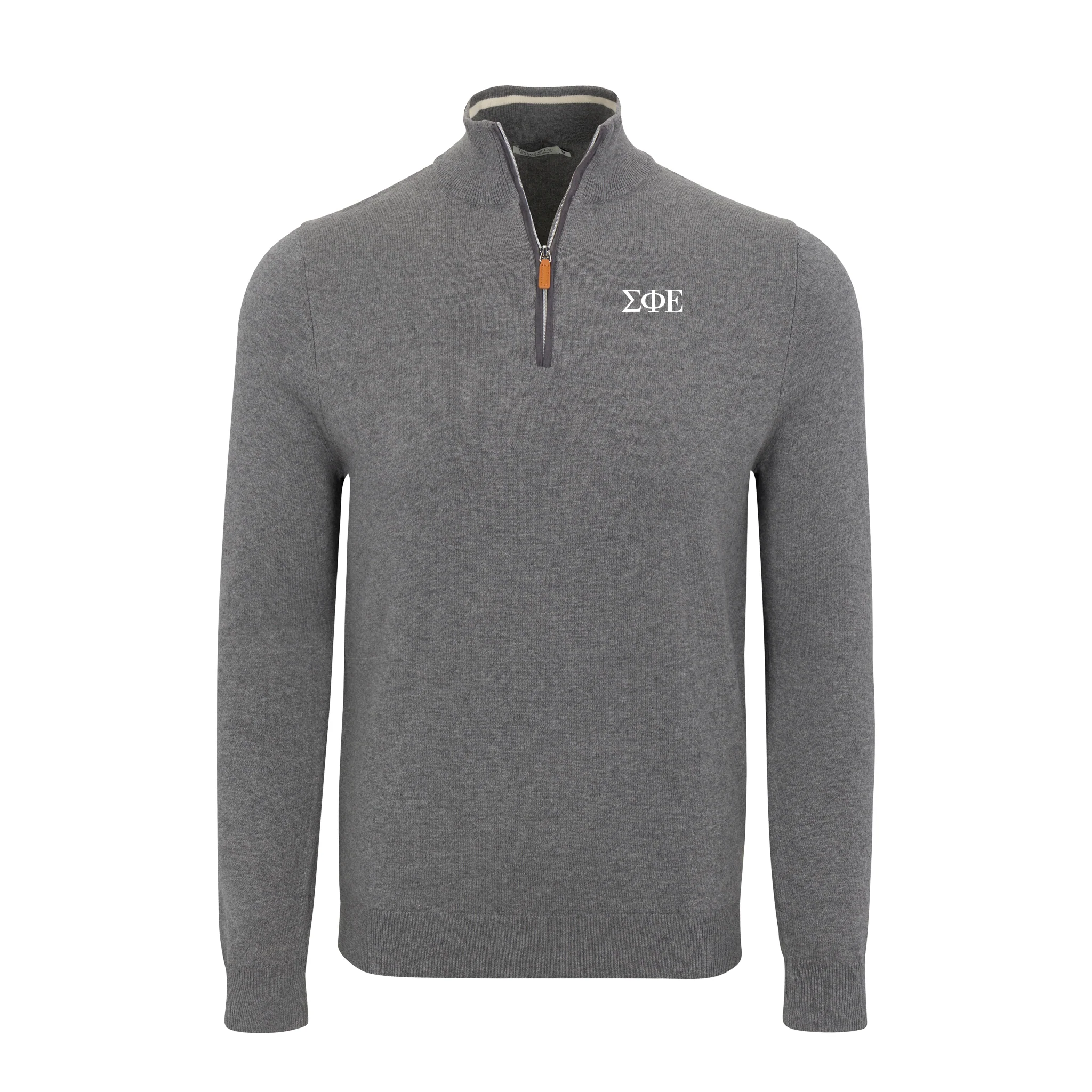 Sigma Phi Epsilon Grey with Grey Trim Luxury Touch Cotton and Cashmere Quarter Zip Sweater