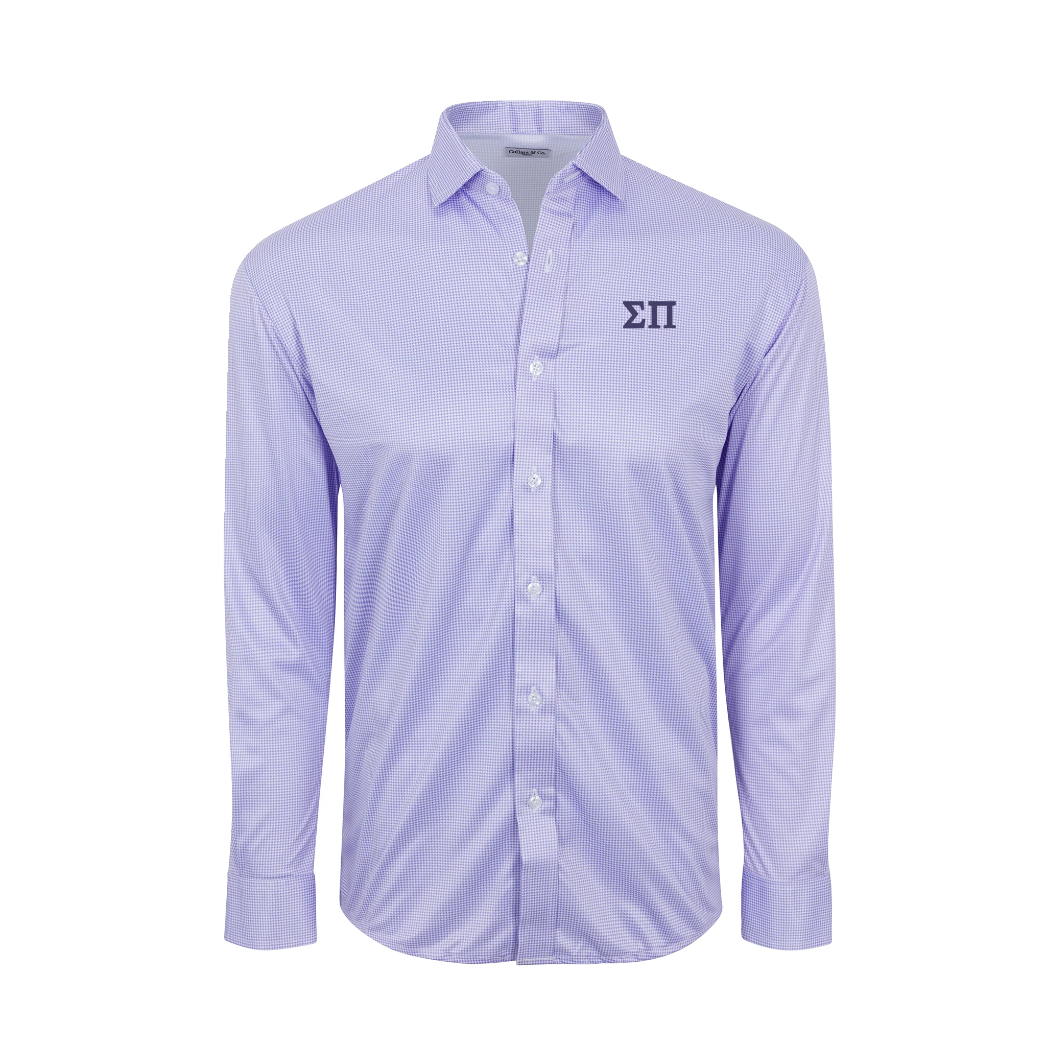 Sigma Pi Quattro Flex Dress Shirt with Semi-Spread Collar Lavender Houndstooth