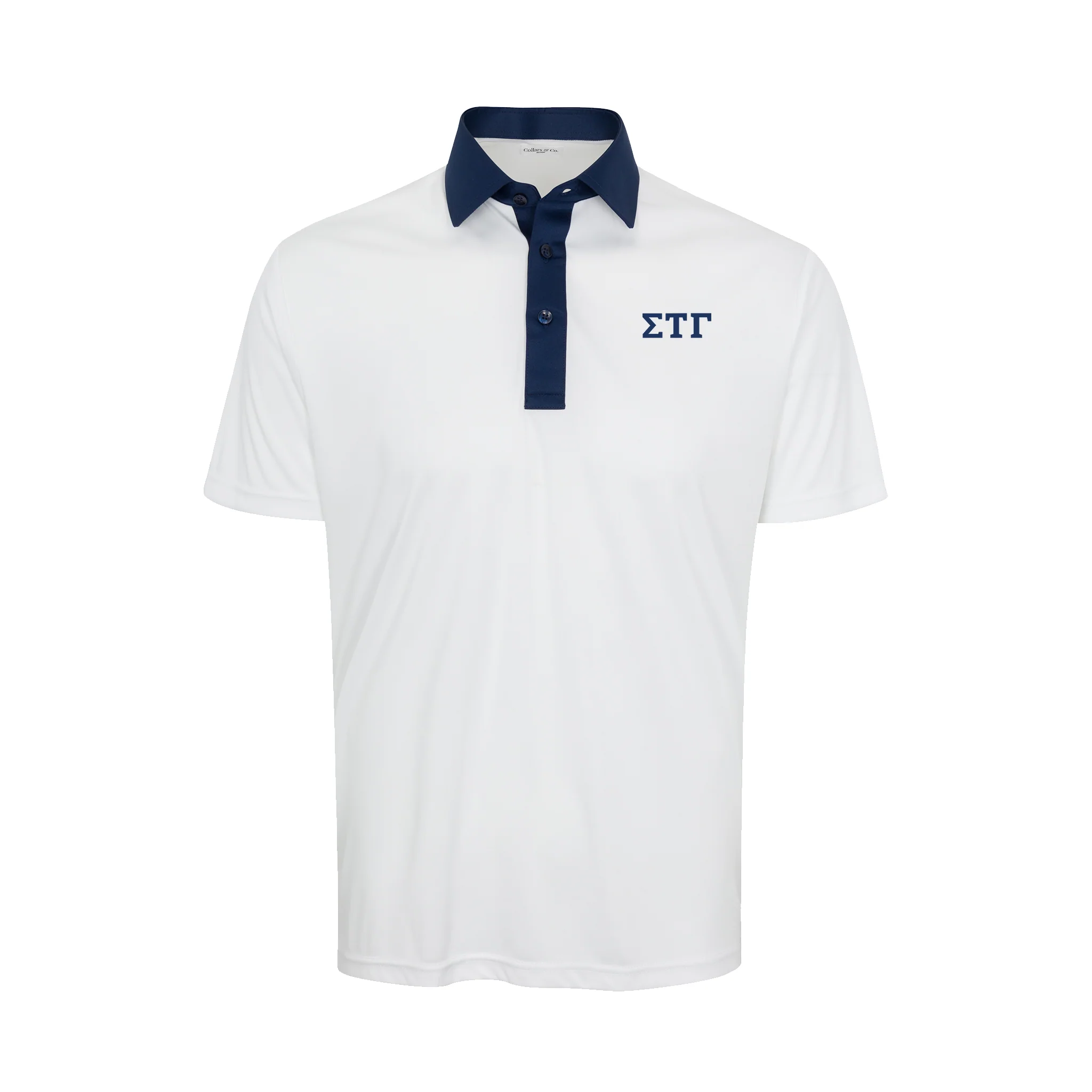 Sigma Tau Gamma Semi-Spread Collar Polo Austin White with Navy Accent