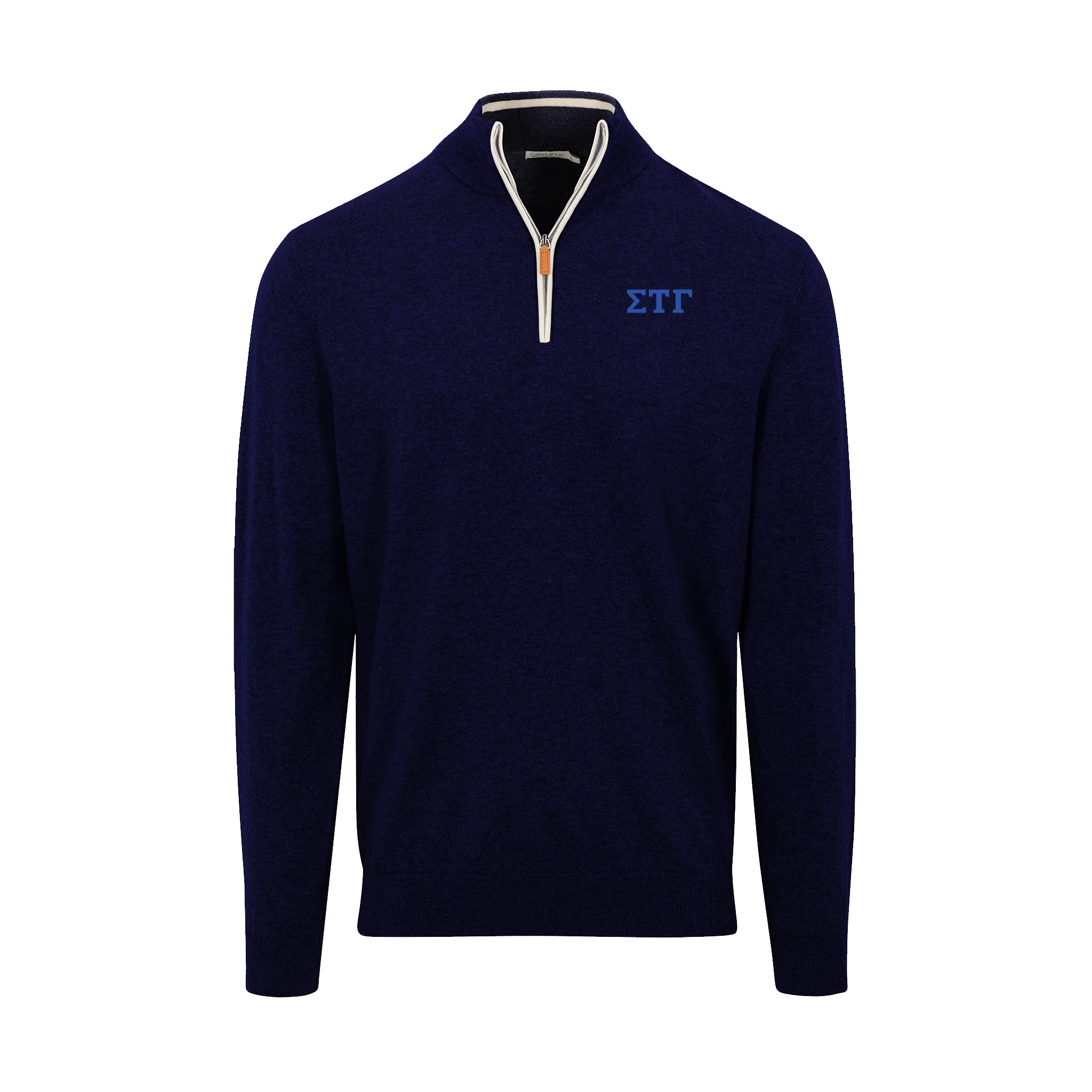 Sigma Tau Gamma Navy with White Trim Luxury Touch Cotton and Cashmere Quarter Zip Sweater