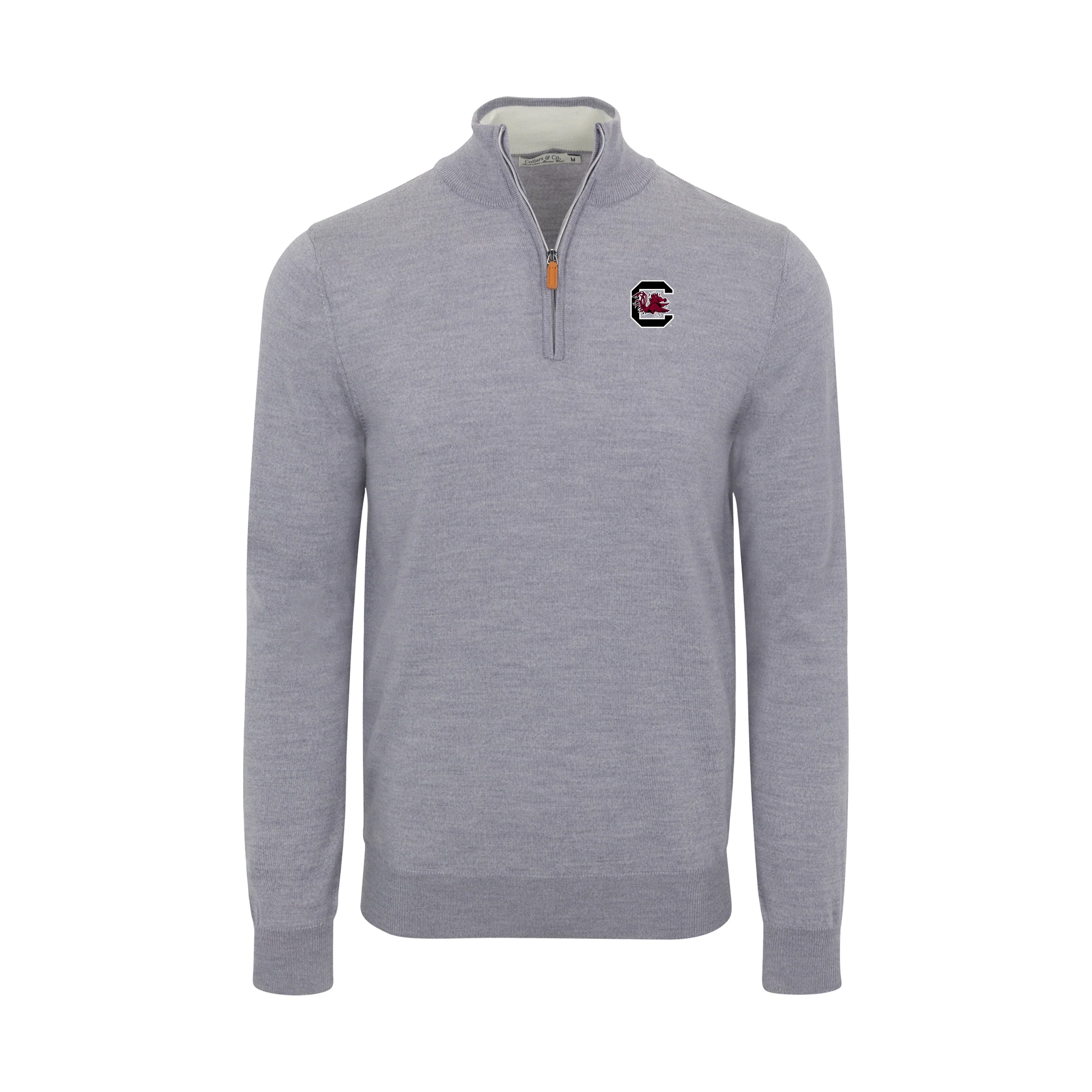 South Carolina Grey Melange Cashmere Touch Australian Merino Quarter Zip Sweater