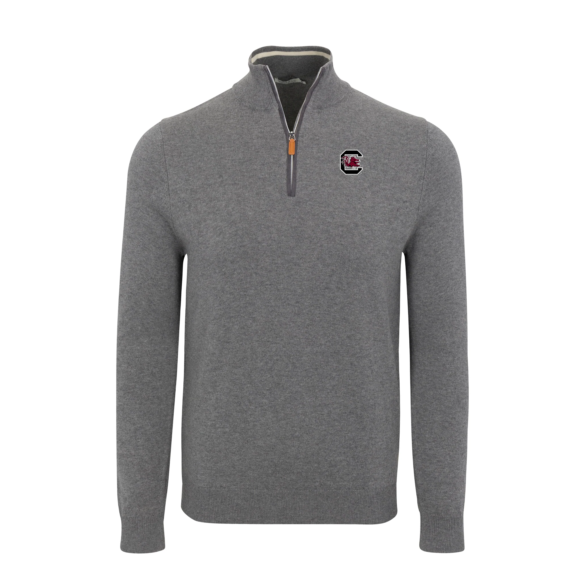 South Carolina Grey with Grey Trim Luxury Touch Cotton and Cashmere Quarter Zip Sweater