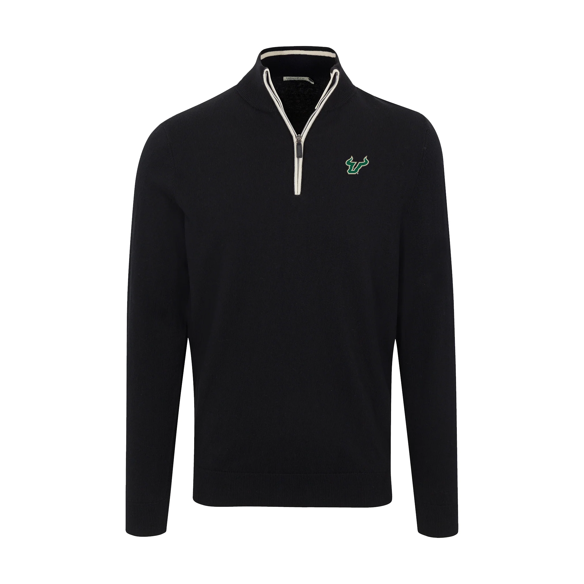 South Florida Black with White Trim Luxury Touch Cotton and Cashmere Quarter Zip Sweater