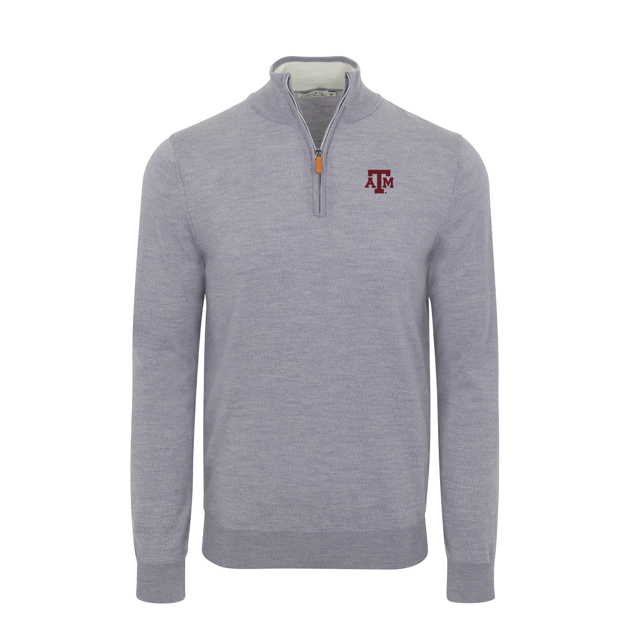Texas A&M Grey Melange Cashmere Touch Australian Merino Quarter Zip Sweater