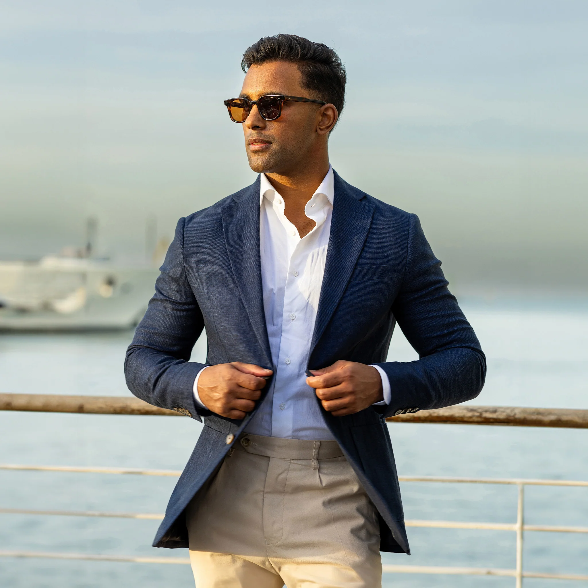 The Lorenzo Linen & Cotton Blazer Navy - Image 2