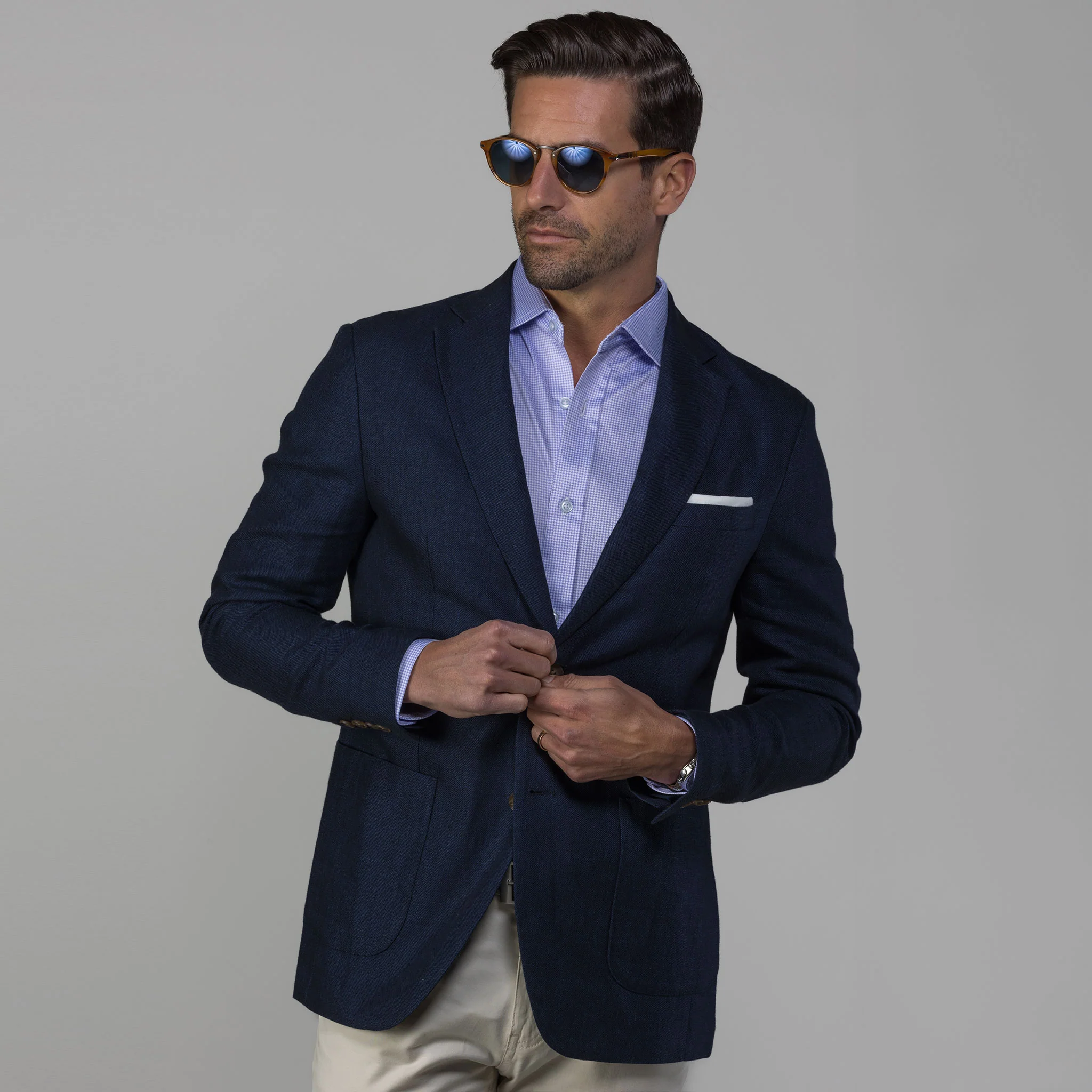 The Lorenzo Linen & Cotton Blazer Navy - Image 4