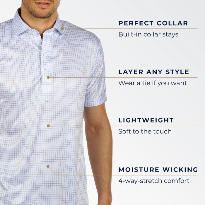 Semi-Spread Collar Polo Navy Gingham - Image 5