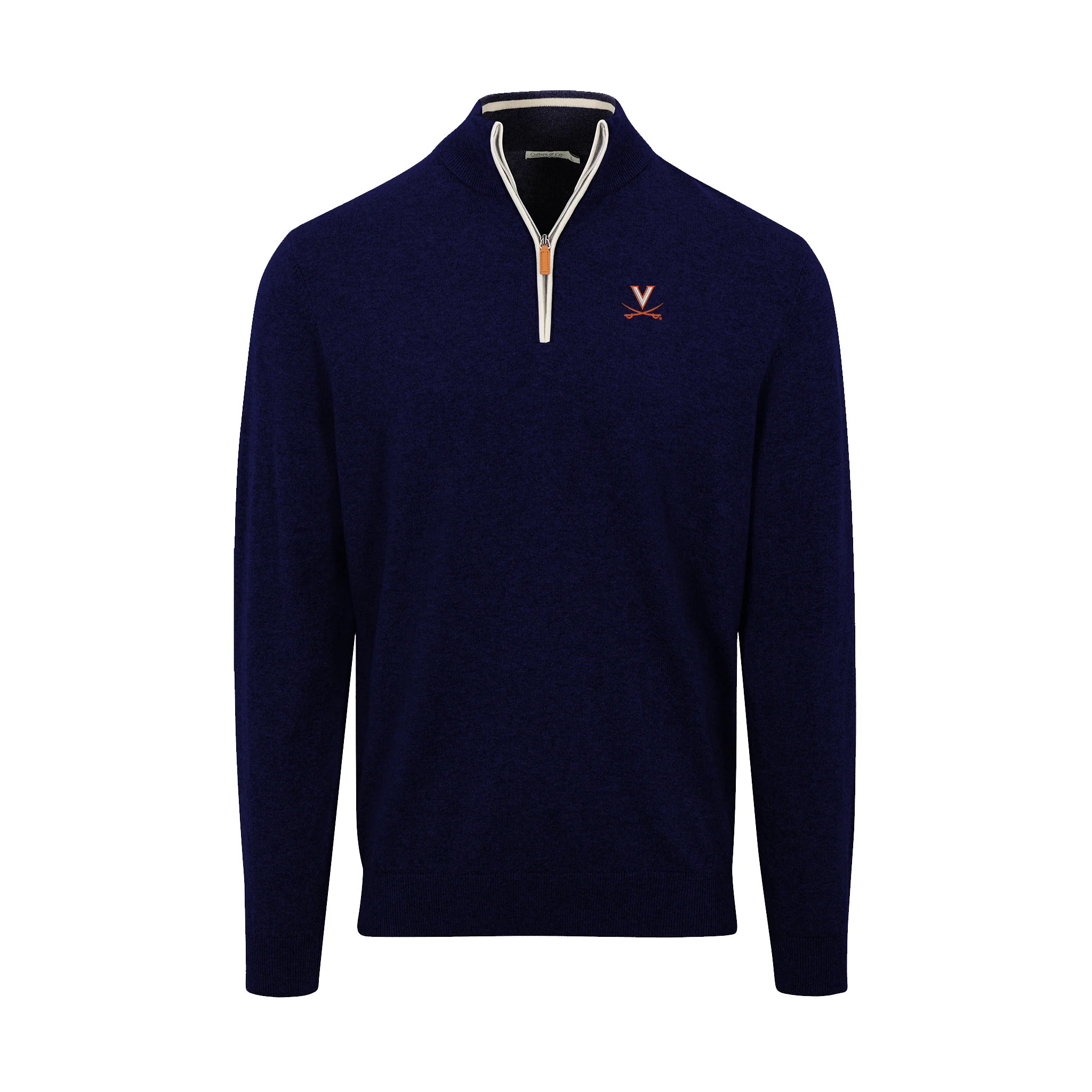 Virginia Navy with White Trim Luxury Touch Cotton and Cashmere Quarter Zip Sweater