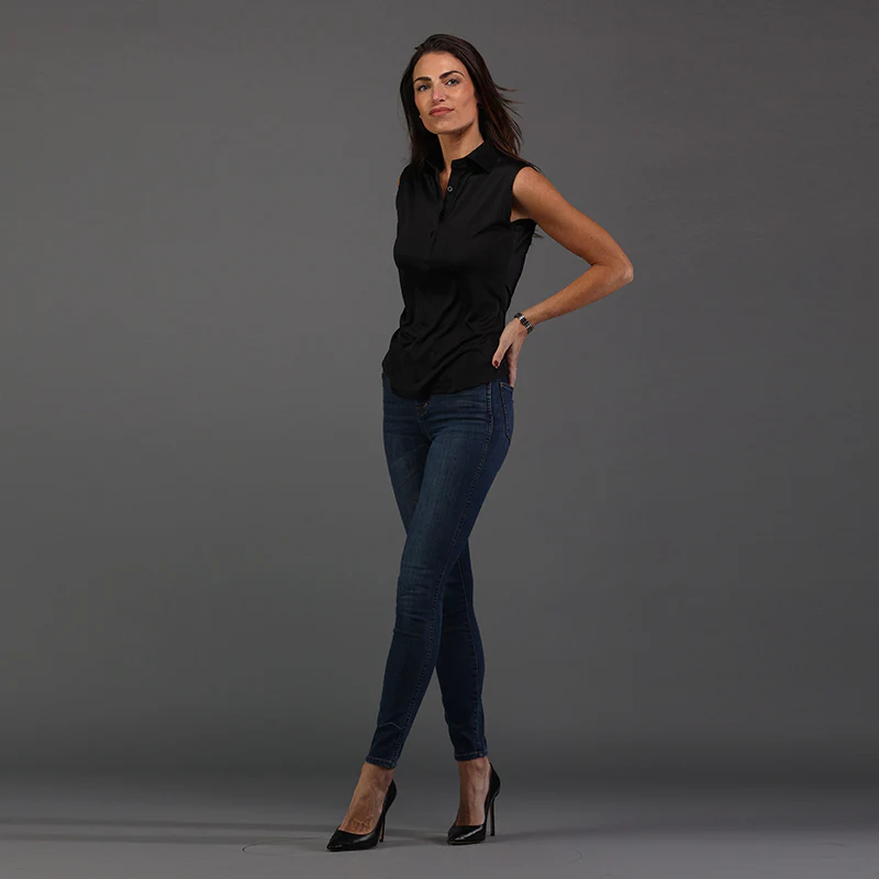 Women's Sleeveless Semi Spread Polo Black - Image 5