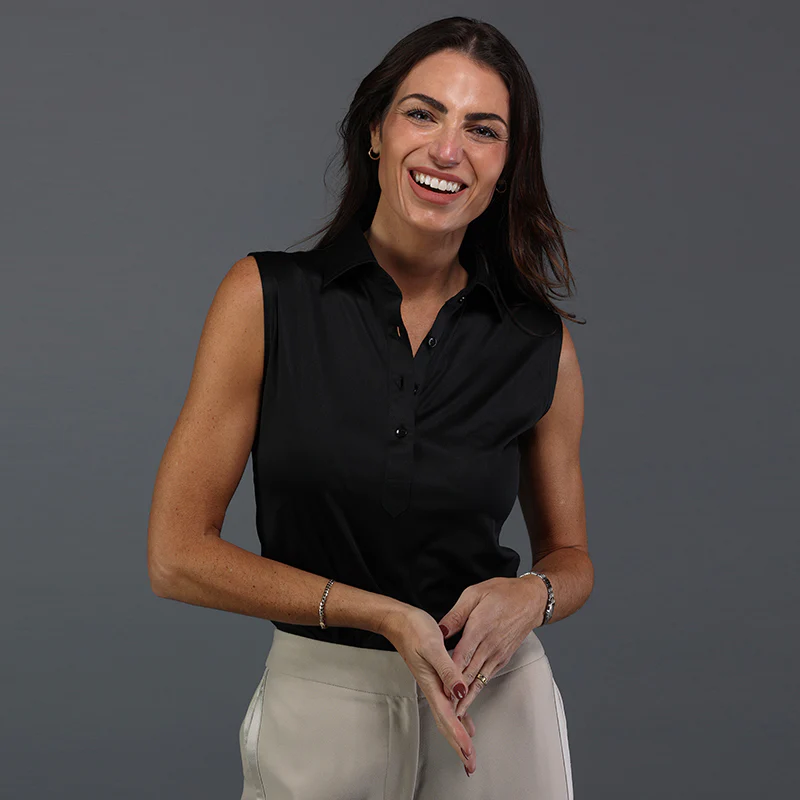 Women's Sleeveless Semi Spread Polo Black - Image 6