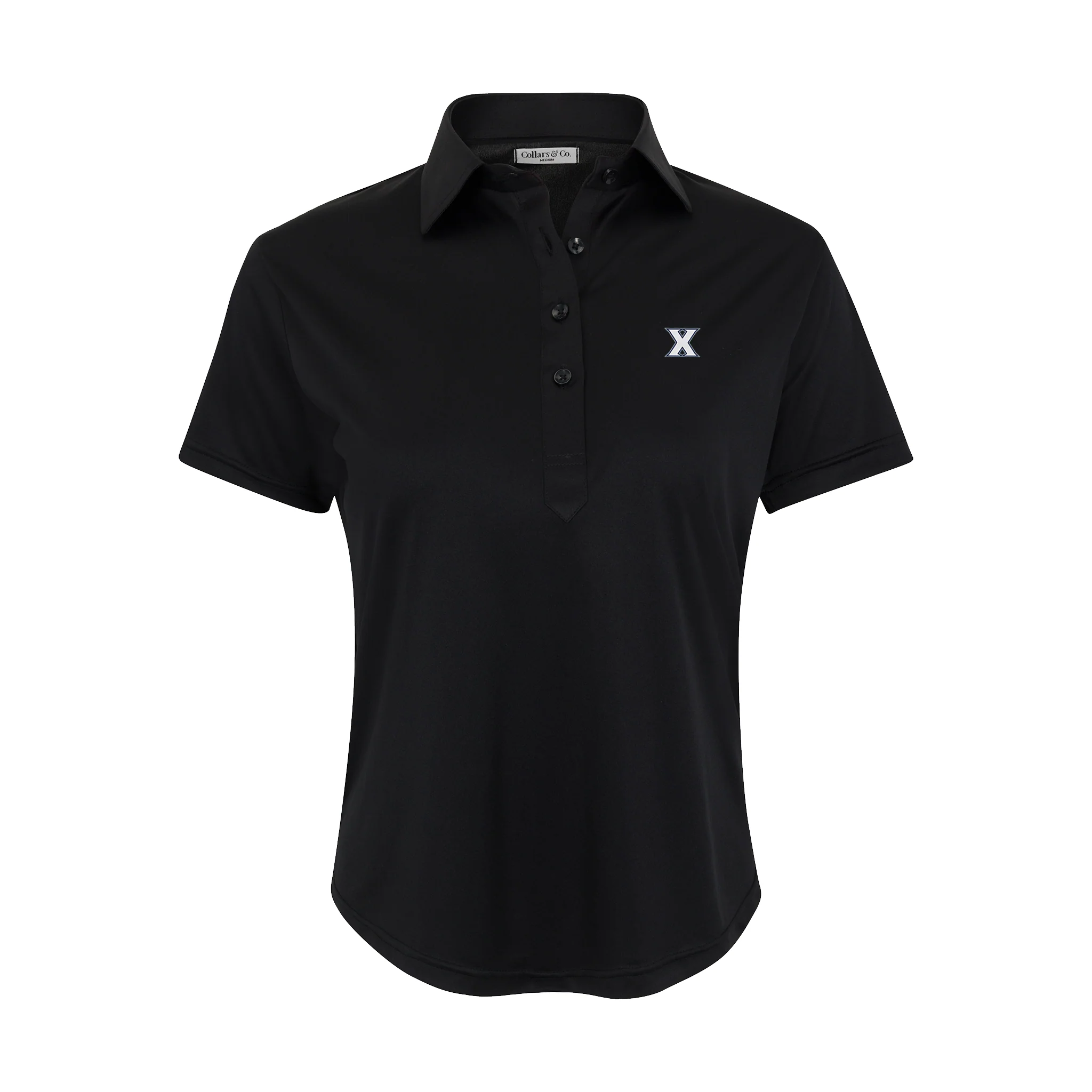 Xavier Women's Cap Sleeve Semi Spread Polo Black